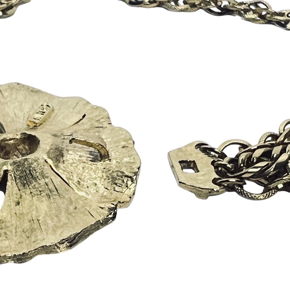 TAN Gold Tone Chunky Triple Strand Necklace With Floral Hook Clasp (5636) - Picture 6 of 6